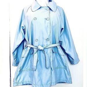 Vintage Eddie Bauer Double Breasted Belted Lined Trench Coat Light Blue